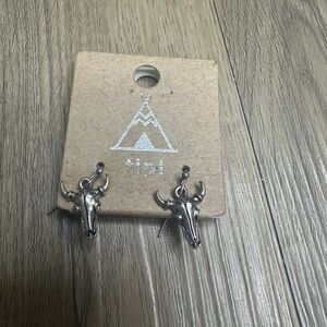 Silver Longhorn Skull Earrings